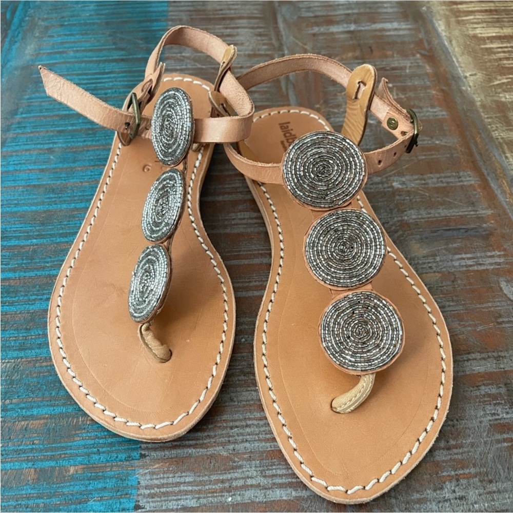 Laidback London Anthropologie handmade leather sandals beaded design Size 39